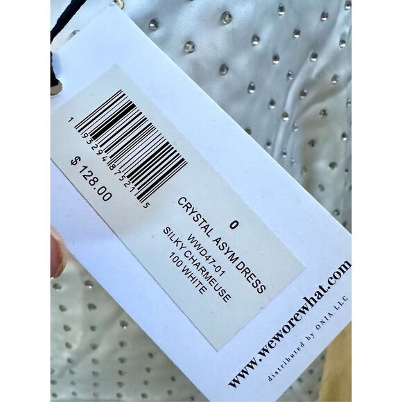 NWT WeWoreWhat silky charmeuse white asymmetrical dress with crystal Size 0 - Picture 5 of 7